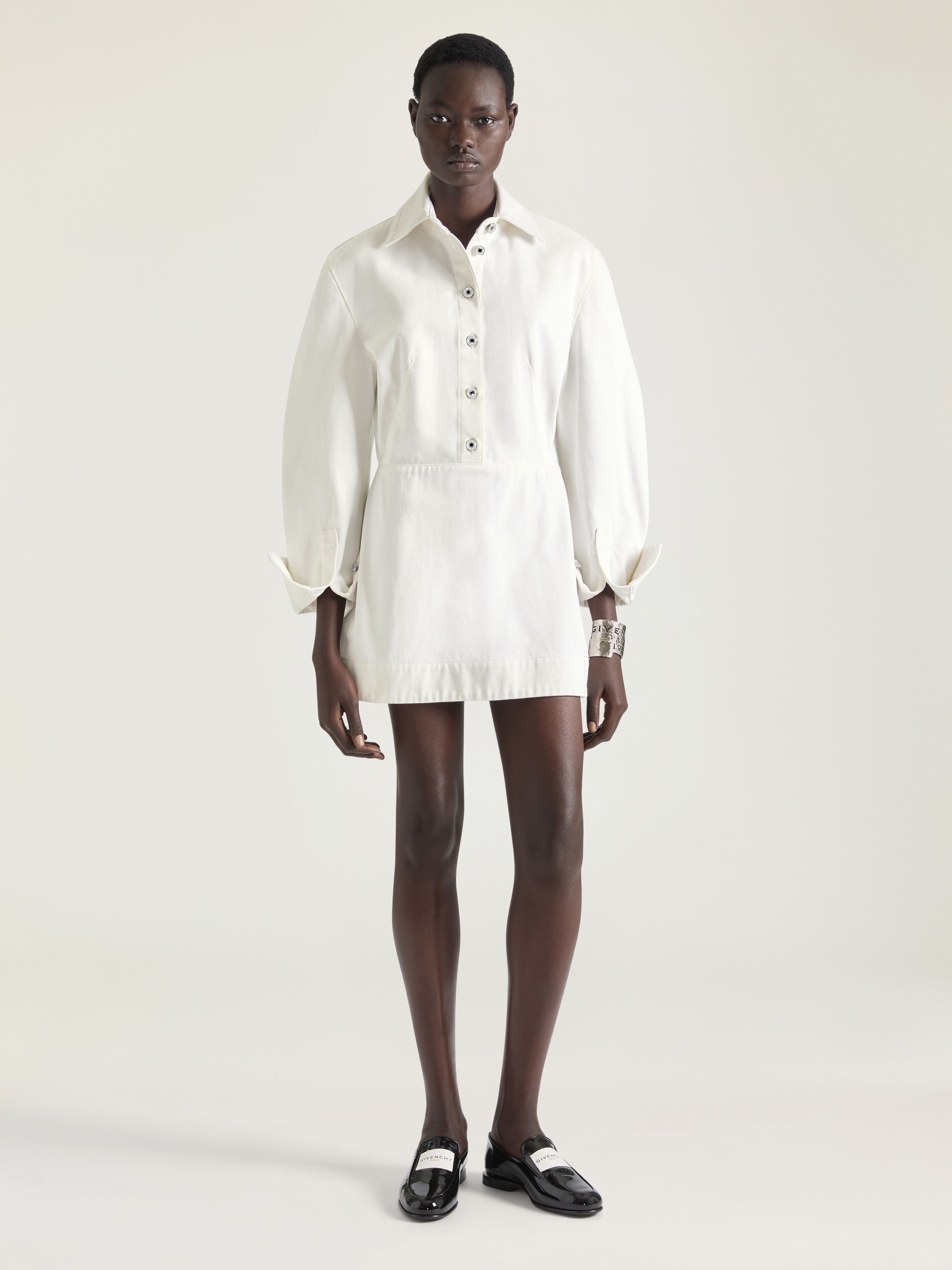 Cocoon mini dress in white denim